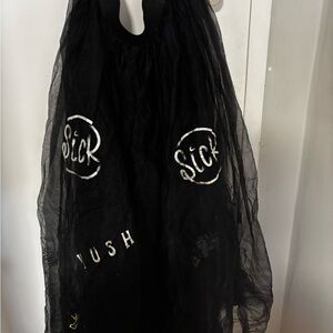 Black Sheer Graphic Slip on Skirt Train